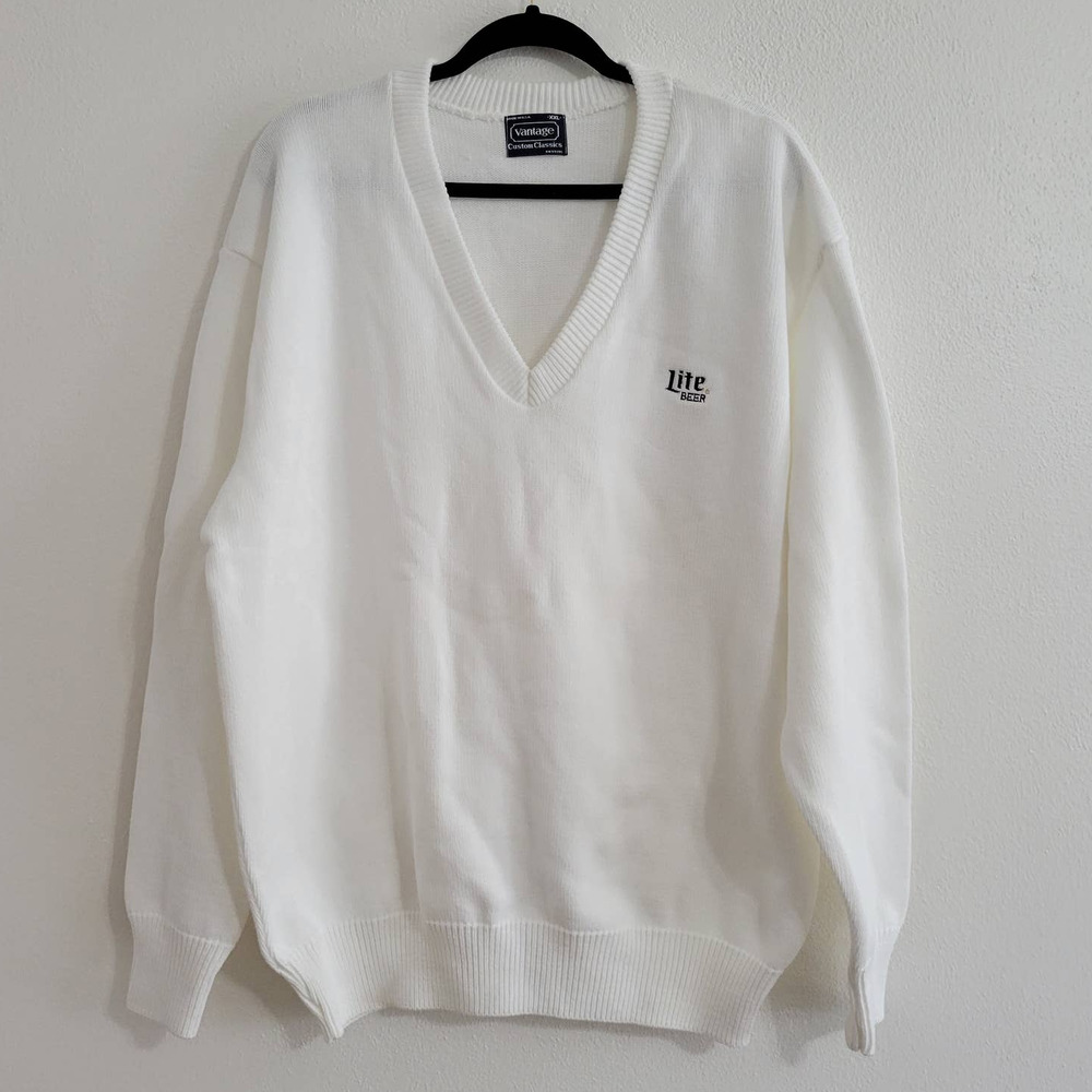 Vantage Custom Classics V-neck Pullover Sweater embroidered Lite Beer